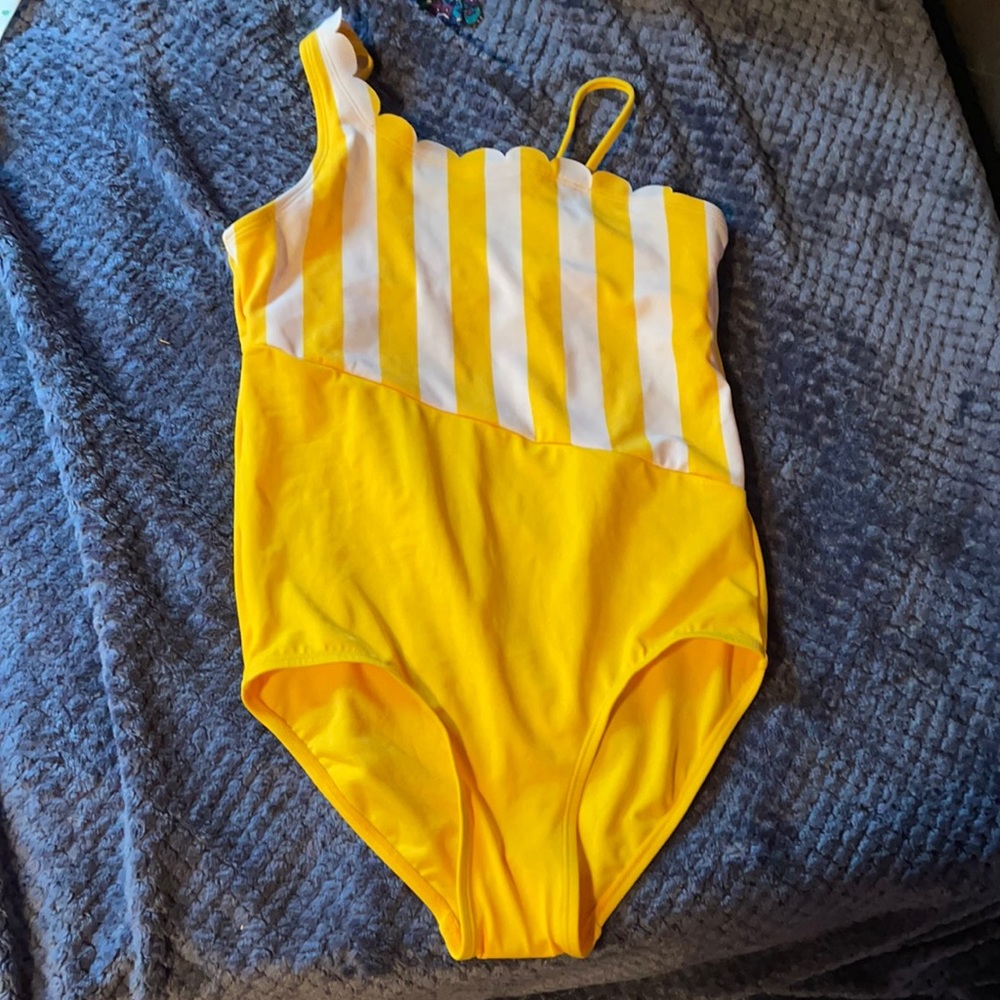 Yellow striped off the shoulder suit